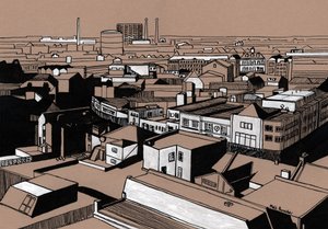 Croydon View, 2016 (akrylblæk på plade)