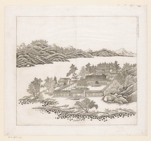 Udsigt over en del af det kejserlige sommerpalads i Chengde (Jehol) i Kina af Matteo Ripa