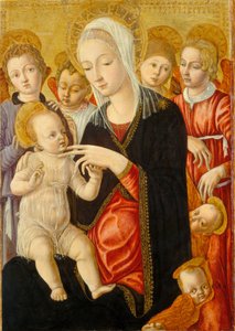Madonna og barn med engle og keruber, ca. 14601465.