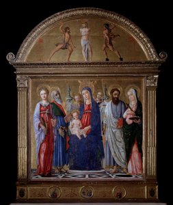 Jomfru med barn og St. Bartholomew, St. Catherine, St. Lucy og St. Matthew - Altertavle