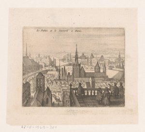 Ansigt i Paris Le Palais et le louvre i Paris (titel på objekt) Syv franske landskaber og bybilleder (serietitel) af Matthäus Merian (I)