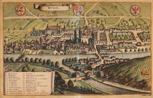 Udsigt over Brixen i farver af Matthaus Merian