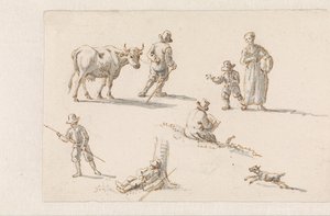 Aeneas og Dido gemmer sig i en hule Tegninger til malerier med episoder fra The Aeneas (serietitel) af Mattheus Terwesten