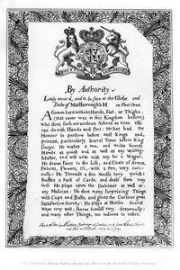 Kalligrafisk udstillingsseddel af Matthew Buchinger, Dværg af Nurnburg, 1717, 1840 af Matthew Buchinger