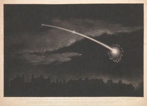 En gengivelse af meteoren set ved Paddington ca. 12 minutter før kl. 11 om aftenen den 11. februar 1850. af Matthew Cotes Wyatt