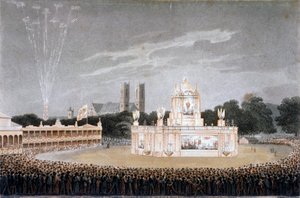 Fyrværkeri i Green Park, Westminster, London, 1814