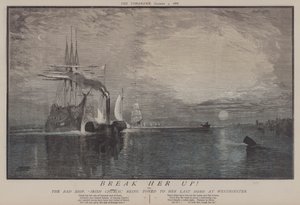 Bryd hende op! eller The Bad Ship Irish Church bliver bugseret til sit sidste hjem i Westminster (farve litho) af Matthew