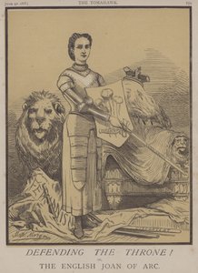 Forsvar af tronen! eller, Den engelske Joan of Arc (farve litho) af Matthew