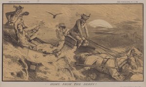 Hjem fra Derby! (farve litho) af Matthew