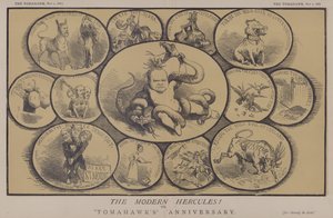 Den moderne Hercules! eller Tomahawks jubilæum (farve litho) af Matthew