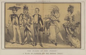 Periodens spild! eller, A Plate of Fashions for the British Folly (farve litho) af Matthew