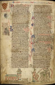 Royal 14C VII, f.138v Westminster Abbey and the Shrine of St. Edward; til højre, pave Innocentius IV ved koncilet i Lyon, illustration fra 