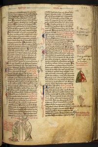 Royal 14 C. VII f.122r Roger Nigel, biskop af London, indviede Edmund af Abington som ærkebiskop af Canterbury; af Matthew Paris