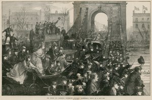 Oxford og Cambridge Boat Race: Hammersmith Bridge på løbsdagen (gravering) af Matthew White Ridley