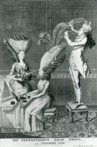 Den uhyggelige hovedbeklædning eller fjerdamen, 1776 af Matthew or Matthias Darly