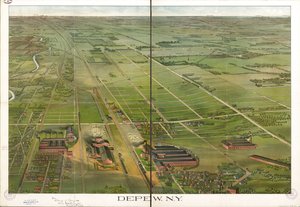 Fugleperspektiv. Orienteret med nord til højre. LC Panoramic maps (2. udgave), 555.1 Også tilgængelig via Library of Congress-webstedet som et rasterbillede. LC-kopi kommenteret med blæk. Stemplet på: Compliments Depew Improvement Co.; S. Jay Ohart, advoka af Matthews Northrup Company