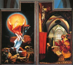 Kristi bebudelse og opstandelse, detalje fra Isenheim-altertavlen, ca. 1512-16 (olie på panel)