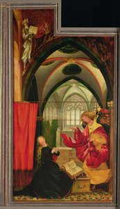 Bebudelsen fra Isenheim-altertavlen, venstre fløj, ca. 1512-16 (olie på panel)