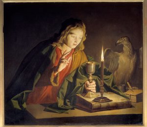 Sankt Johannes evangelisten maleri af Mathias Stomer (Matthias Stom) (1600-1650)