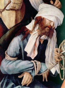 Detalje af Mocking of Christ olie på lærred af Matthias Grünewald
