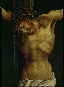 Korsfæstelsen fra Isenheim-altertavlen, detalje af Kristi torso, ca.1512-16 olie på panel detalje