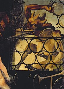 Djævelen angriber vinduet, detalje fra St. Anthony Eremiten fra Isenheim-altertavlen, ca. 1512-16 af Matthias Grünewald