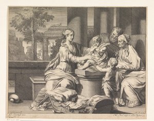 Hellig familie med Zacharias, Elizabeth og Johannes Døberen af Matthijs Pool