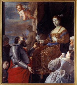 Sophonisbe (235-203 f.Kr.) tager giften. Massinissa forgiftede sin kone Sophinisbe, dronning af Numidia i stedet for at levere hende til Rom. Maleri af Mattia Preti (1613-1699) Ec. Ital.
