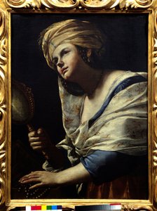 Vanite Woman with Turban and Mirror - Maleri af Mattia Preti (1613-1699) Firenze fra 1600-tallet, Uffizi-galleriet af Mattia Preti
