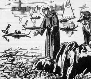 Frans af Assisi prædiker for fiskene i Rimini, indgraveret af Jacques Beltrand efter tegning af Maurice Denis af Maurice (after) Denis