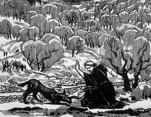 omvendelse af St. Frans af Assisi af Agubbio-ulven, indgraveret af Jacques Beltrand efter tegning af Maurice Denis af Maurice (after) Denis