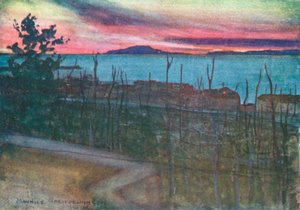 Ischia fra Castellamare, solnedgang (farvelitografi) af Maurice (after) Greiffenhagen