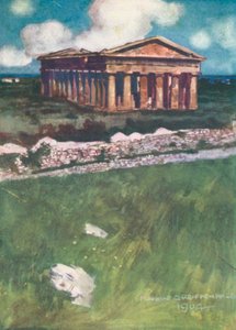 Neptun-templet, Paestum (farvelitografi) af Maurice (after) Greiffenhagen