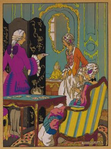 Illustration for History af Manon Lescaut (farve litho) af Maurice Berty