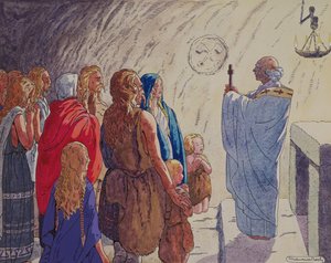 Gallernes religiøse omvendelse, ca. 1920-29 (pen & blæk og akvarel på papir) af Maurice Berty