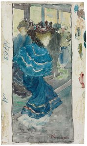 Elegant kvinde i en blå kjole, ca. 1893-94 af Maurice Brazil Prendergast