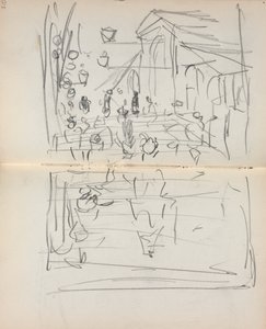 Italiensk skitsebog: Bro med figurer side 209 & 210, 1898-1899. af Maurice Brazil Prendergast
