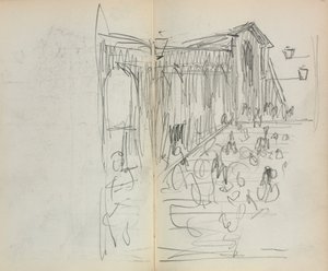 Italiensk skitsebog: Bro med figurer side 95 & 96, 1898-1899. af Maurice Brazil Prendergast
