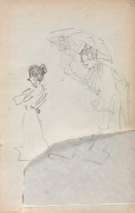 Italiensk skitsebog: Stående kvinde i profil & mand med en paraply side 2, 1898-1899. af Maurice Brazil Prendergast