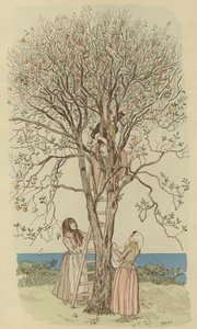 Plukke appelsiner ved Middelhavet (farve litho) af Maurice Charles Mathieu Bonvoisin