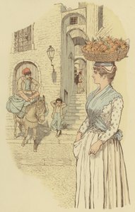 Gadeliv i de smalle gyder i den gamle bydel i San Remo, Italien. (farve litho) af Maurice Charles Mathieu Bonvoisin