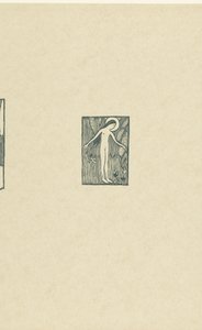 Illustration med en nøgen kvindelig helgen, der står ved et træ nær et digt i en digtsamling af Paul Verlaine Petit bois pour Sagesse L