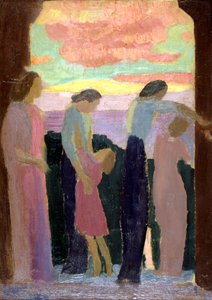 Marthe Denis og børnene på balkonen, c1900-1940 af Maurice Denis