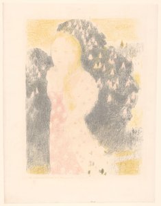 Pige foran en blomstrende busk Les crépuscules ont une douceur (titel på objekt) Repræsentationer af kærlighed (serietitel) Amour (serietitel) af Maurice Denis