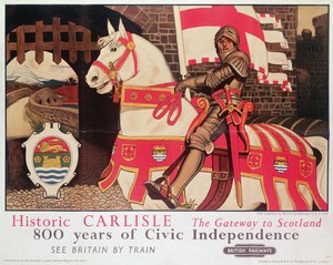 Plakat fra British Rail, der reklamerer for "Historic Carlisle, Gateway to Scotland", 1924