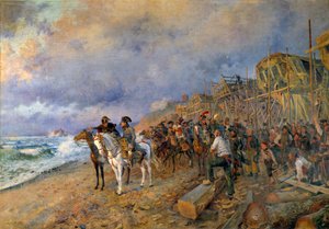 Den første konsul Napoleon Bonaparte (1769-1821) besøger arsenalet af Boulogne-maleri af Maurice Orange (1868-1916) 1804 (søn: 214x304 cm) Paris, Musee de l