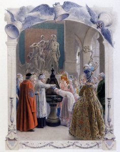 1700-tallets adelige dåbsscene, ca. 1900 (illustration) af Maurice Leloir