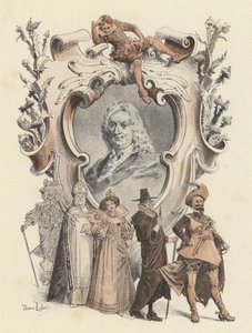 Alain-Rene Lesage, portræt (farve litho) af Maurice Leloir