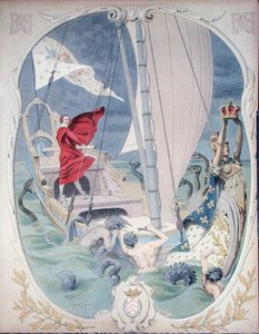 Armand-Jean du Plessis, kardinal Richelieu (1585-1642) afbildet som beskytter af loyalitet over for den franske krone, illustration fra Richelieus liv af Theodore Camu af Maurice Leloir