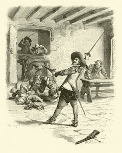 Illustration til De tre musketerer (gravering) af Maurice Leloir